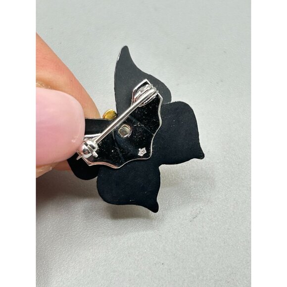 Vintage Petite Butterfly Pin Brooch Black & Gold Signed Small Bug Insect Jewelry - Picture 5 of 7